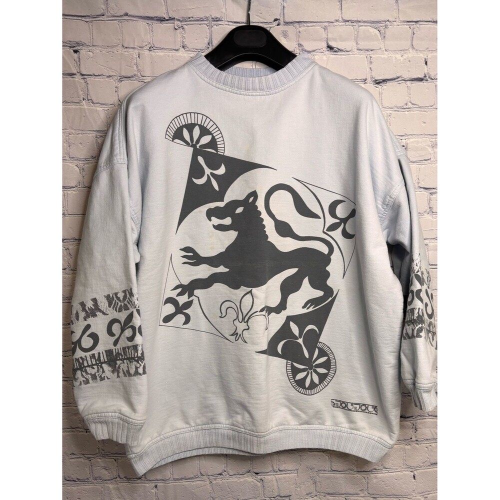 VINTAGE Jou Jou 80s Pale Blue Gray Griffin Heraldic Lion Whimsigoth Sweatshirt L